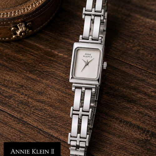 Anne Klein II Art Deco Tank Edition ladies watch like new, white and silver
