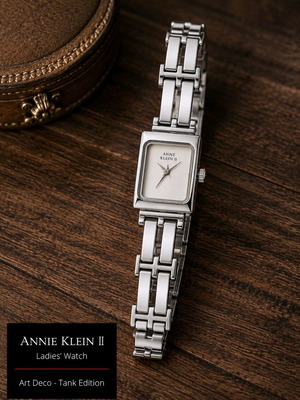 Anne Klein II Art Deco Tank Edition ladies watch like new, white and silver