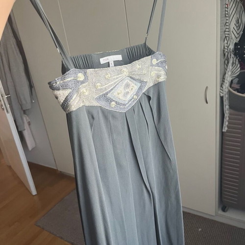 Maje Vintage Silk Maxi Dress with Beaded Bodice like new, gray