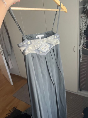 Maje Vintage Silk Maxi Dress with Beaded Bodice like new, gray