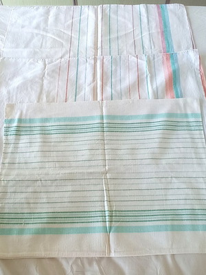 Vintage pillowcases used, set of three, cotton fabric with stripes