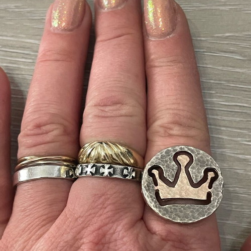 Silver gold ring 925 585 spiral crown used, size 57