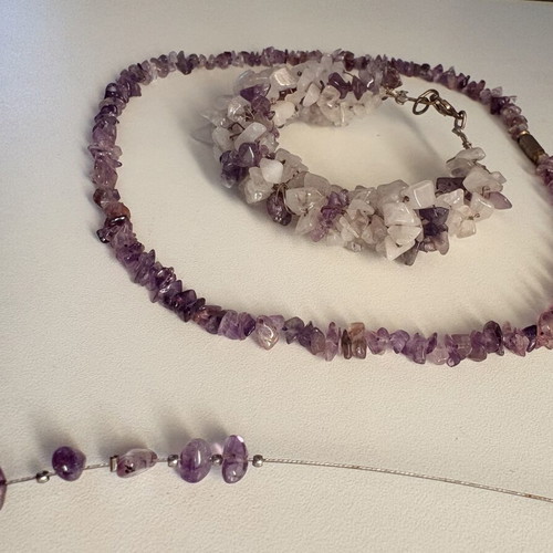 Handmade jewelry set with amethyst, 3 pieces used