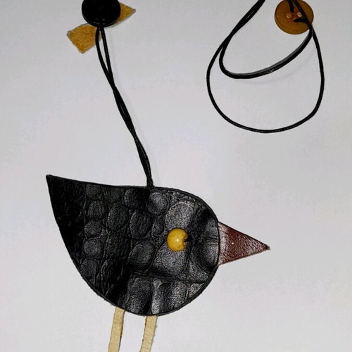 Handmade necklace with leather and wooden beads new