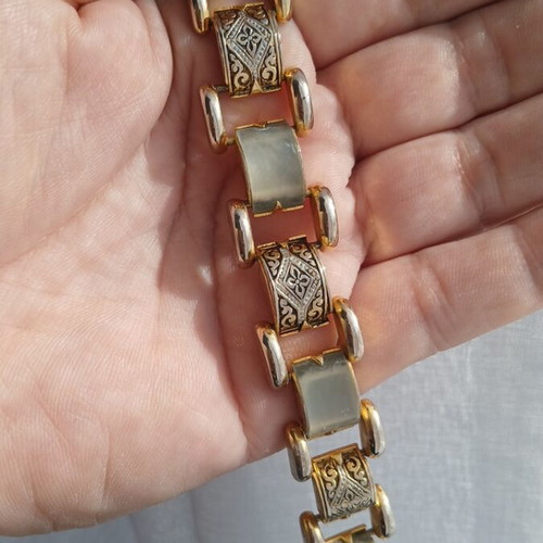 Vintage Midas Toledo Spain Damascene Mother of Pearl Inlaid Bracelet