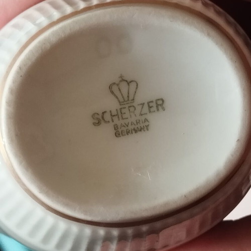 Vintage Scherzer Bavaria Porcelain Coffee Set 15 Pieces Like New