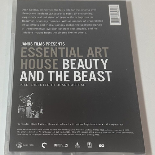 Beauty and the Beast DVD used, Jean Cocteau 1946, with English subtitles