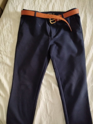 Stradivarius women's viscose pants with belt blue like new, size M