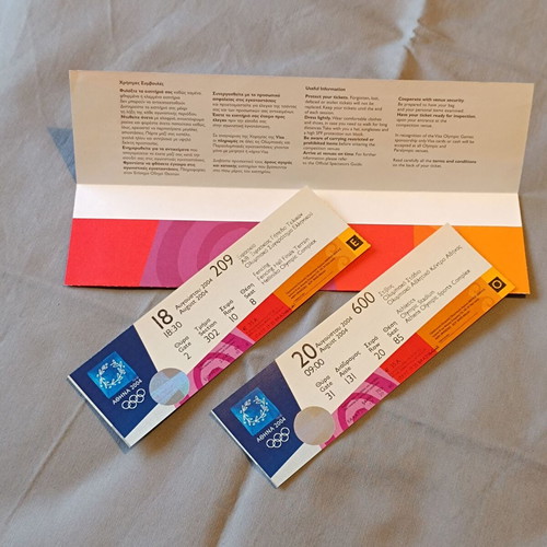Athens 2004 Olympic tickets used, athletics and fencing with case