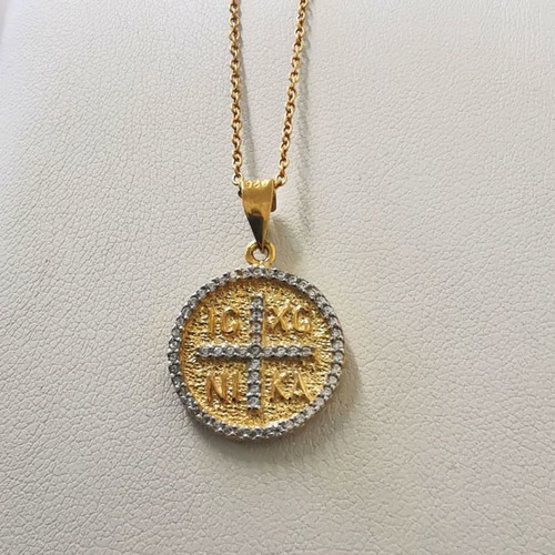 Gold plated 925 silver Konstantinato necklace with white zircon stones