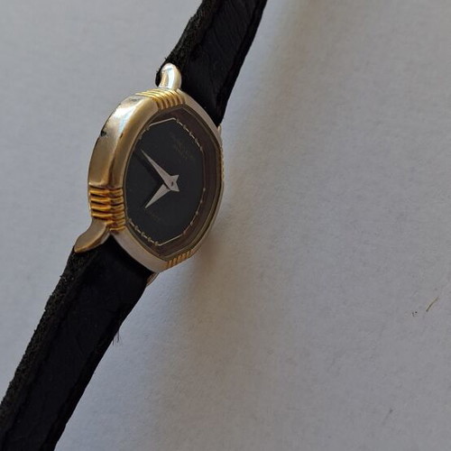Favre Leuba Quartz watch used, black and gold, leather strap