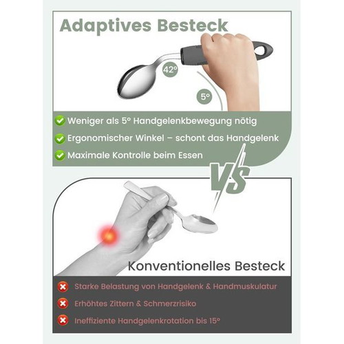 Adaptive left-hand weighted cutlery set, 4 pieces, 42/45° angle