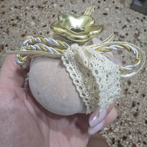 Velvet pomegranate lucky charm with gold details and lace