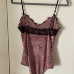 Pull & Bear velour bodysuit with lace, pink and black