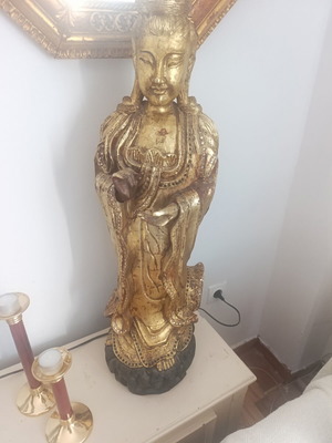 Guanyin Wooden Gilded Statue 80cm used, vintage
