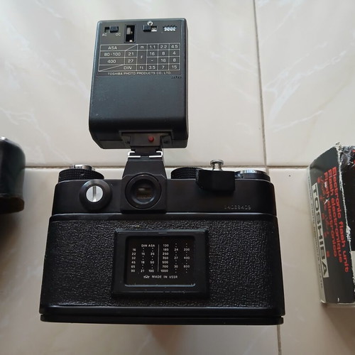 Zenit TTL vintage Soviet analog camera with Helios 44M lens and Toshiba flash, like new