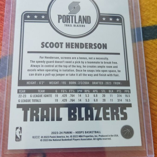 Scoot Henderson 2023-24 Panini NBA Hoops card like new