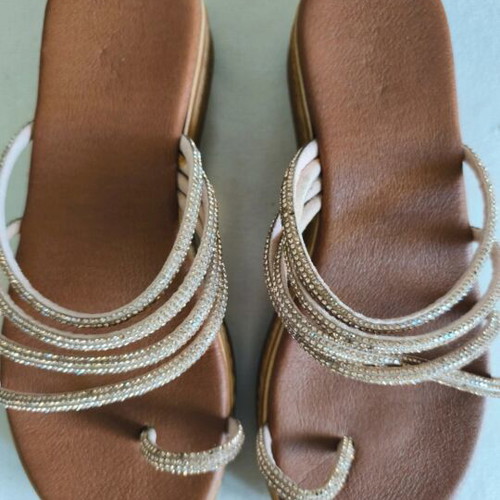 Women's platform sandals 5 cm with rhinestones like new, brown, size 37