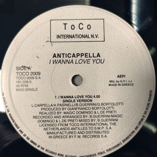 Anticappella I Wanna Love You 12'' Vinyl Maxi Single used, electronic