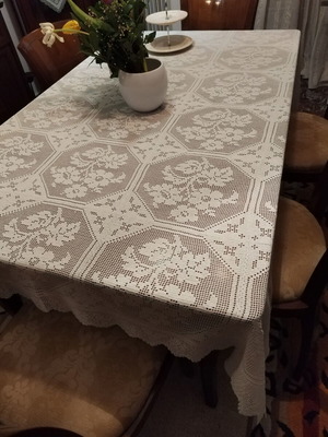 White Crochet Tablecloth new, handmade 1.82x1.60 m