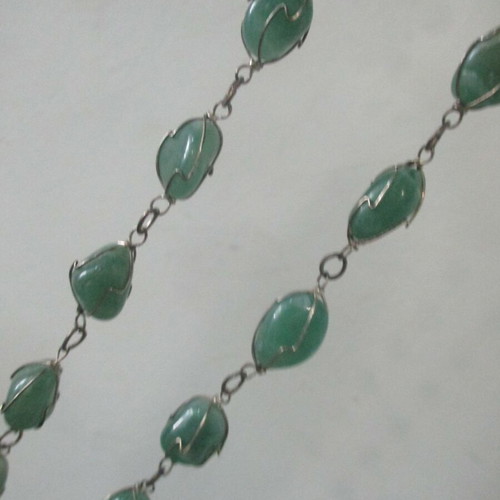 Aventurine Basket Necklace new, 80 cm length, green silver