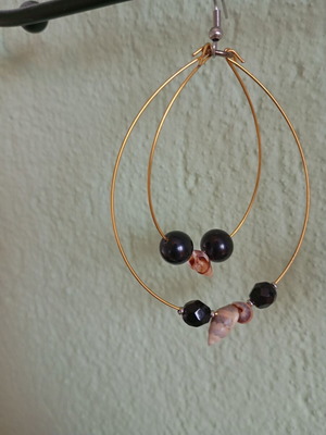 Χειροποίητα σκουλαρίκια από αληθινά κοχύλια και πέτρες μαύρα καινούργια