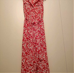 Mango κόκκινη φλοραλ ολόσωμη φόρμα σιπ κιλοτ medium σε άριστη κατασταση