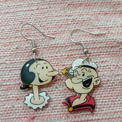 Handmade Popeye and Olive Earrings new, hand-painted