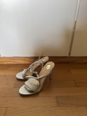 Tsoukalas Shoes Silver Heeled Sandals Size 39 New