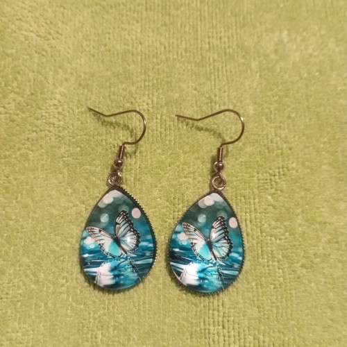 Steel earrings with turquoise butterflies new