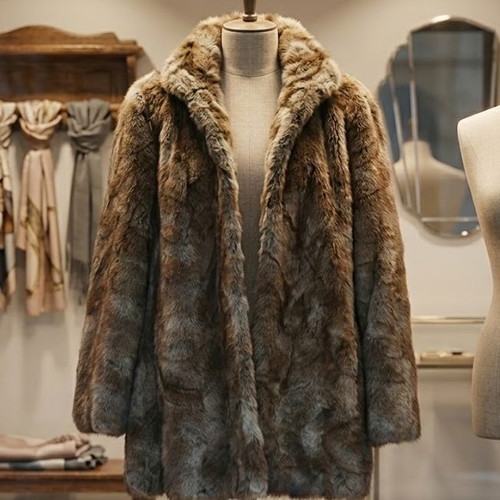 Women's coat medium with natural fur like new, beige