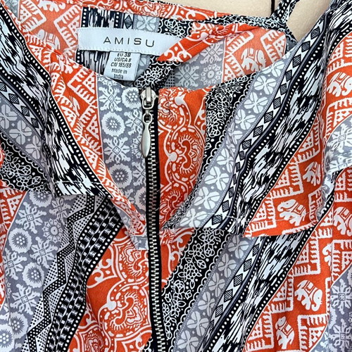 Long summer dress Amisu new, gray and orange, open back