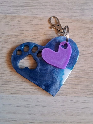 Heart keychain handmade new from resin in blue and purple
