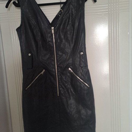 Bershka leather dress black like new with silver details mini