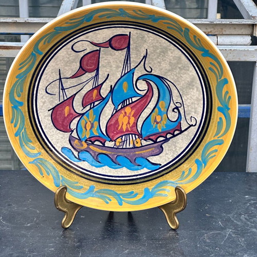 Collectible ceramic decorative plate Athens signed with sailboat 29.5cm used