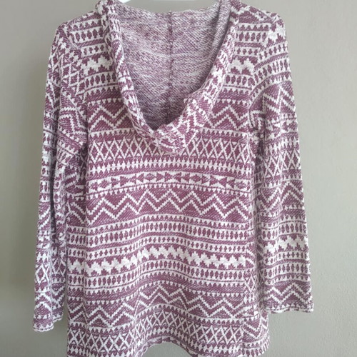 Bershka knitted cardigan like new, burgundy and white with hood