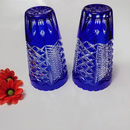 Zegary Vase 18.5 Ekb. Lausitzer/Imperlux cobalt blue White crystal Germany 50'-60'.