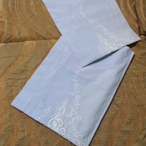 Set of 2 pillowcases light blue with cutwork embroidery like new