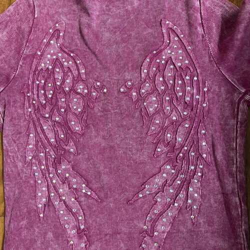 Rib blouse decorated with rhinestones like new, pink, size L