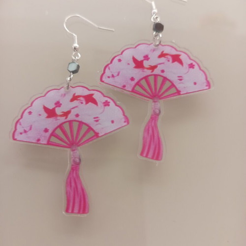 Fan earrings new, handmade summer pink