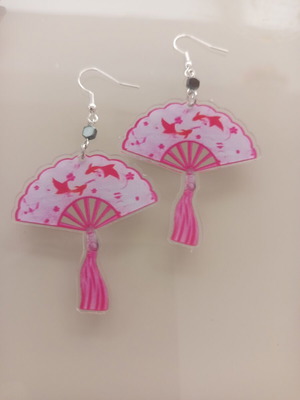 Fan earrings new, handmade summer pink