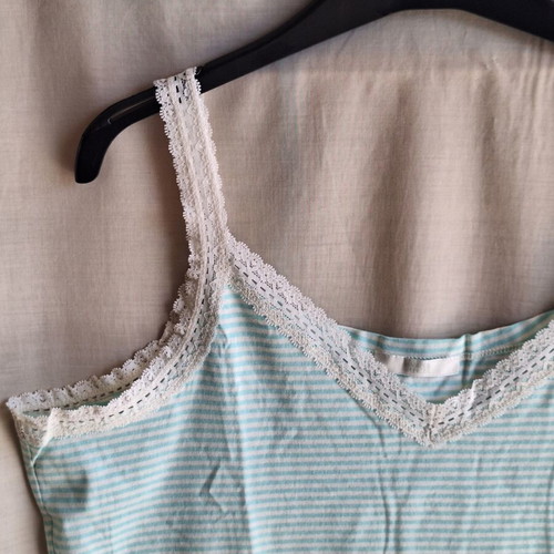 Marks & Spencer Large Summer Striped Pistachio Cami Top Lace Cotton
