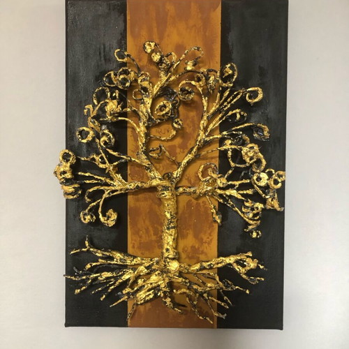 Handmade embossed artwork The Tree of Life gold and black new