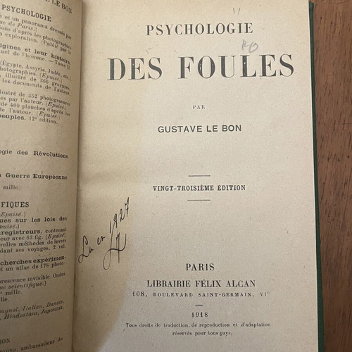 Βιβλίο Gustave Le Bon Psychologie des Foules μεταχειρισμένο, γαλλική έκδοση 1918