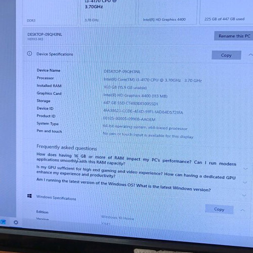 I3 Desktop Midi Tower with Windows 10 and 500GB SSD used