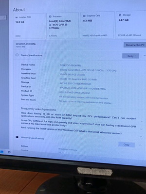 I3 Desktop Midi Tower with Windows 10 and 500GB SSD used