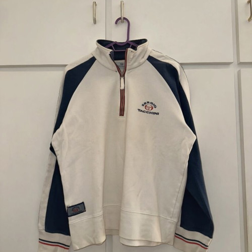Sergio Tacchini half-zip sweatshirt used, size XL, off-white with navy