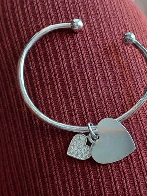 Bracelet handcuff with heart elements like new, silver with crystals