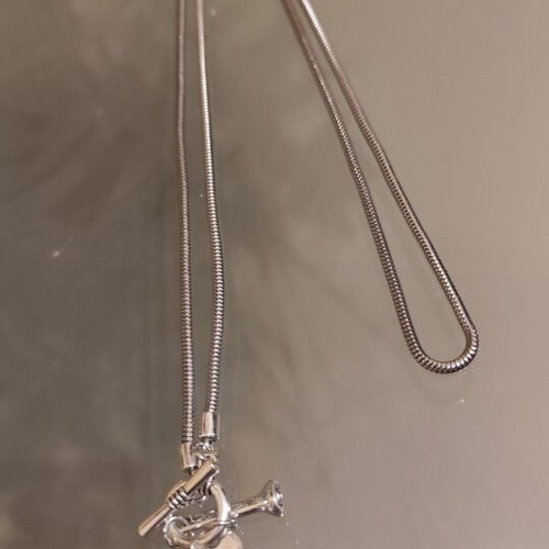 Long necklace with black stone silver new
