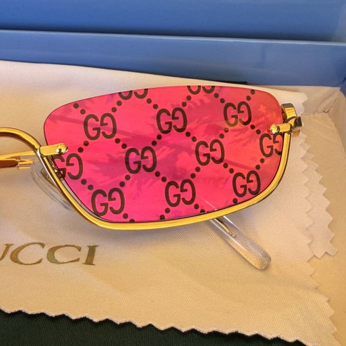 Gucci GG1278S 005 Sunglasses new, gold frame purple mirror